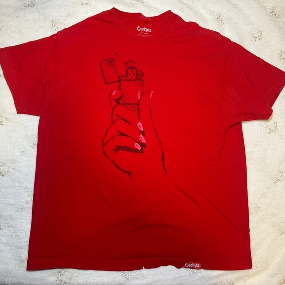 Cookies Red “Stay Lit” Graphic T-Shirt – Size XL – Small Tear Hem - Picture 1 of 6